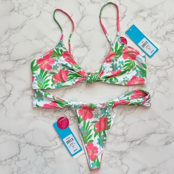 Beach Bunny Rio Knot Top XL & Delphin Tango Bottom L - Pink Jungle Floral $196 - Picture 13 of 14